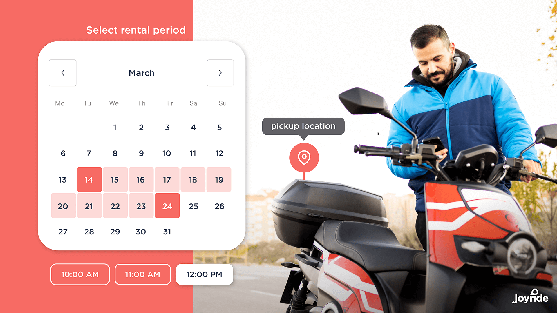 moped electric vehicle rental calendar powered by Joyride rider app