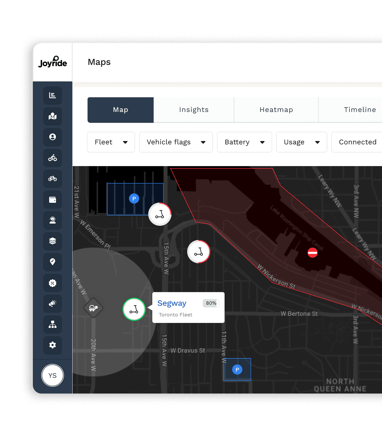 Joyride fleet management features maps