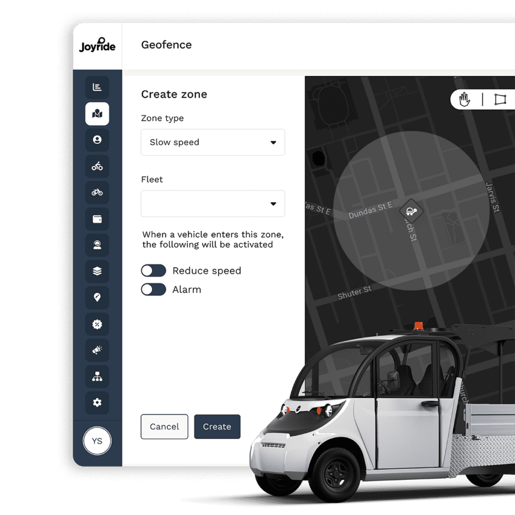 Joyride fleet management features geofences
