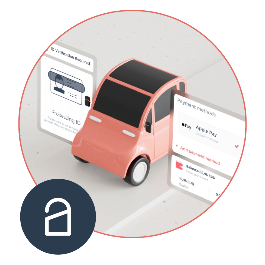 Mini car with payment and ID verification widgets