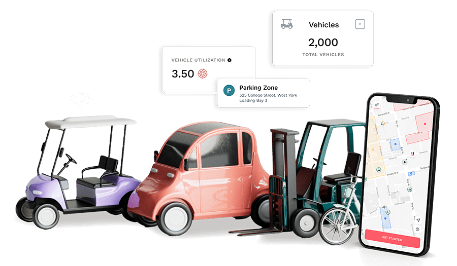 Golf cart, mini car, forklift and e-bike with smart connectivity through a smartphone