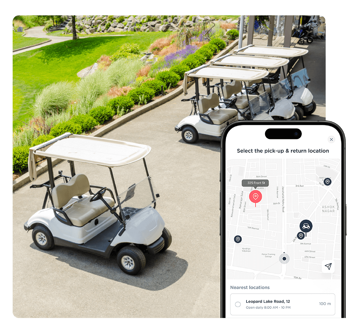Golf cart rental at a nature resort