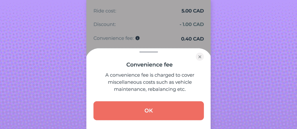 custom fee payment feature in the Joyride rider app