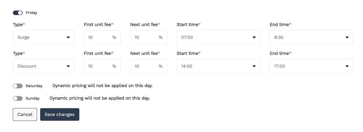 dynamic pricing payment feature on the Joyride dashboard for shared mobility fleets