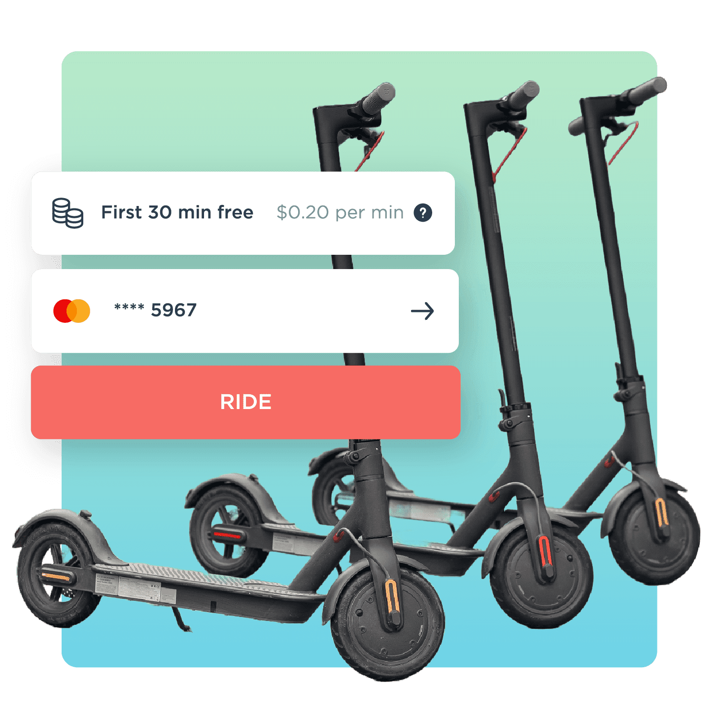 Revii Rider App screens for scooter and bike rentals