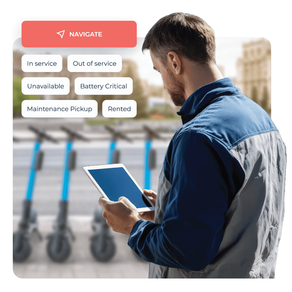 man with tablet scooter fleet management actions