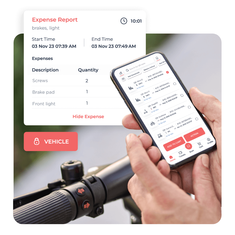 Scooter maintenance ticket in the Joyride Operator App