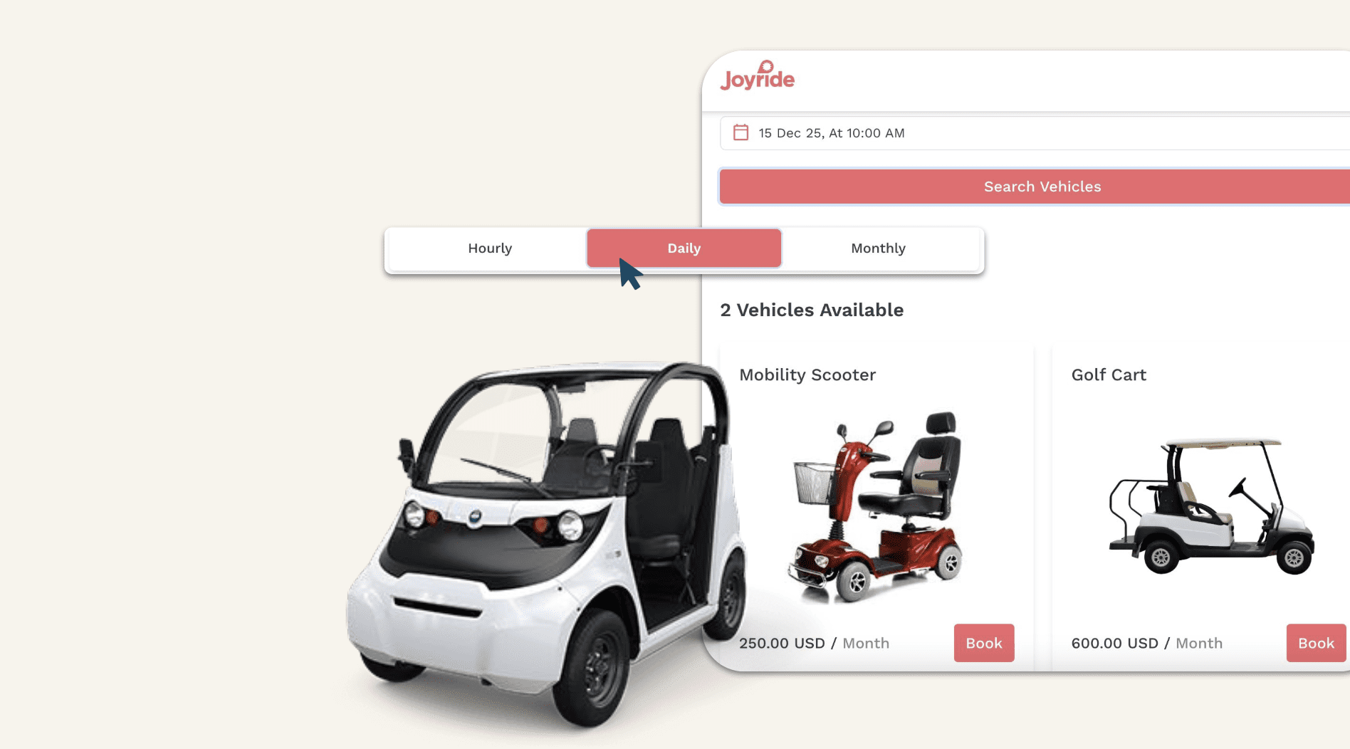 Online booking system for golf carts