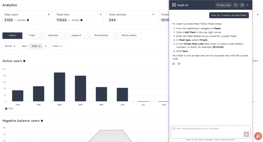 Joyride Dash AI knowledge base chat bot