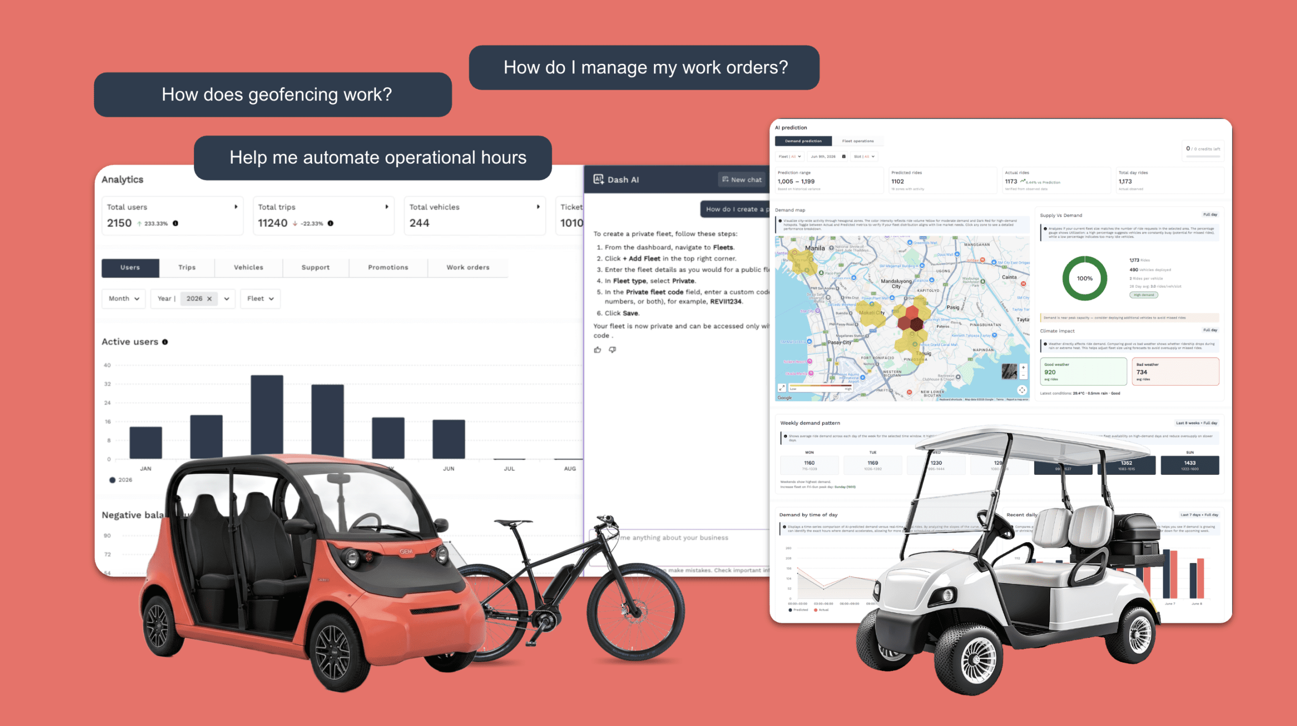 Joyride AI tools for shared mobility fleet management