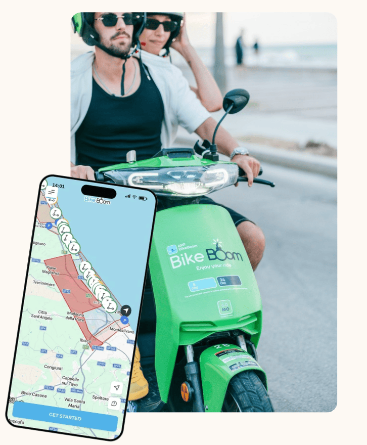 BikeBoom rider unlocking an e-scooter by QR code